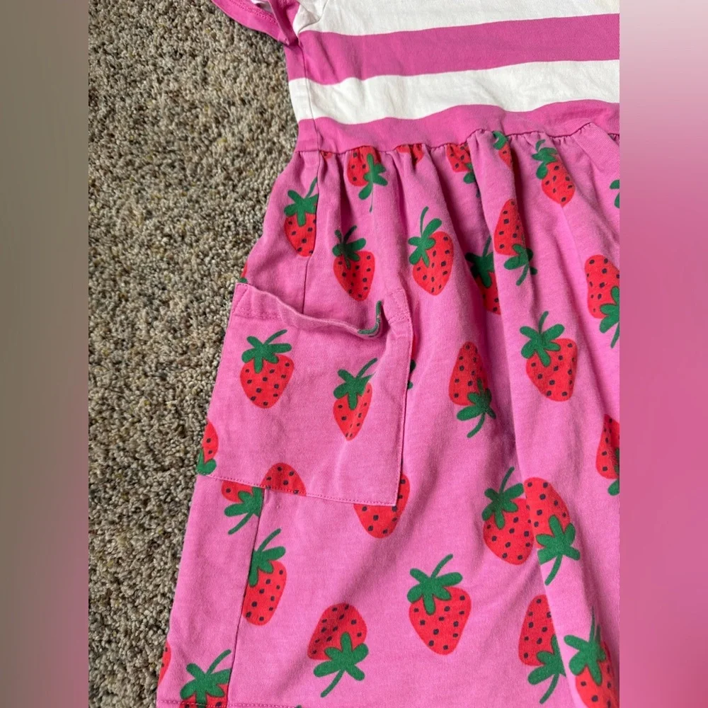 Hanna Andersson Pink Stripes & Strawberry Flare Dress - Size 5 - Picture 2 of 6